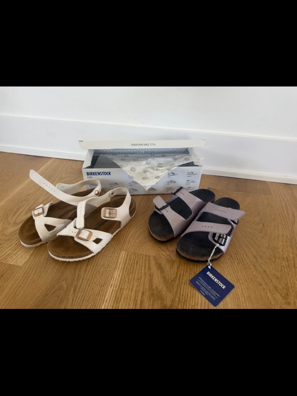 Birkenstock Kids White and Light Purple Double-Strap Sandals